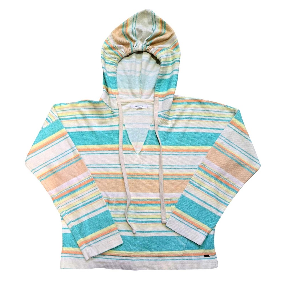 O'Neill Striped Terry Pullover Hoodie Multicolor Womans Long Sleeve Size Small